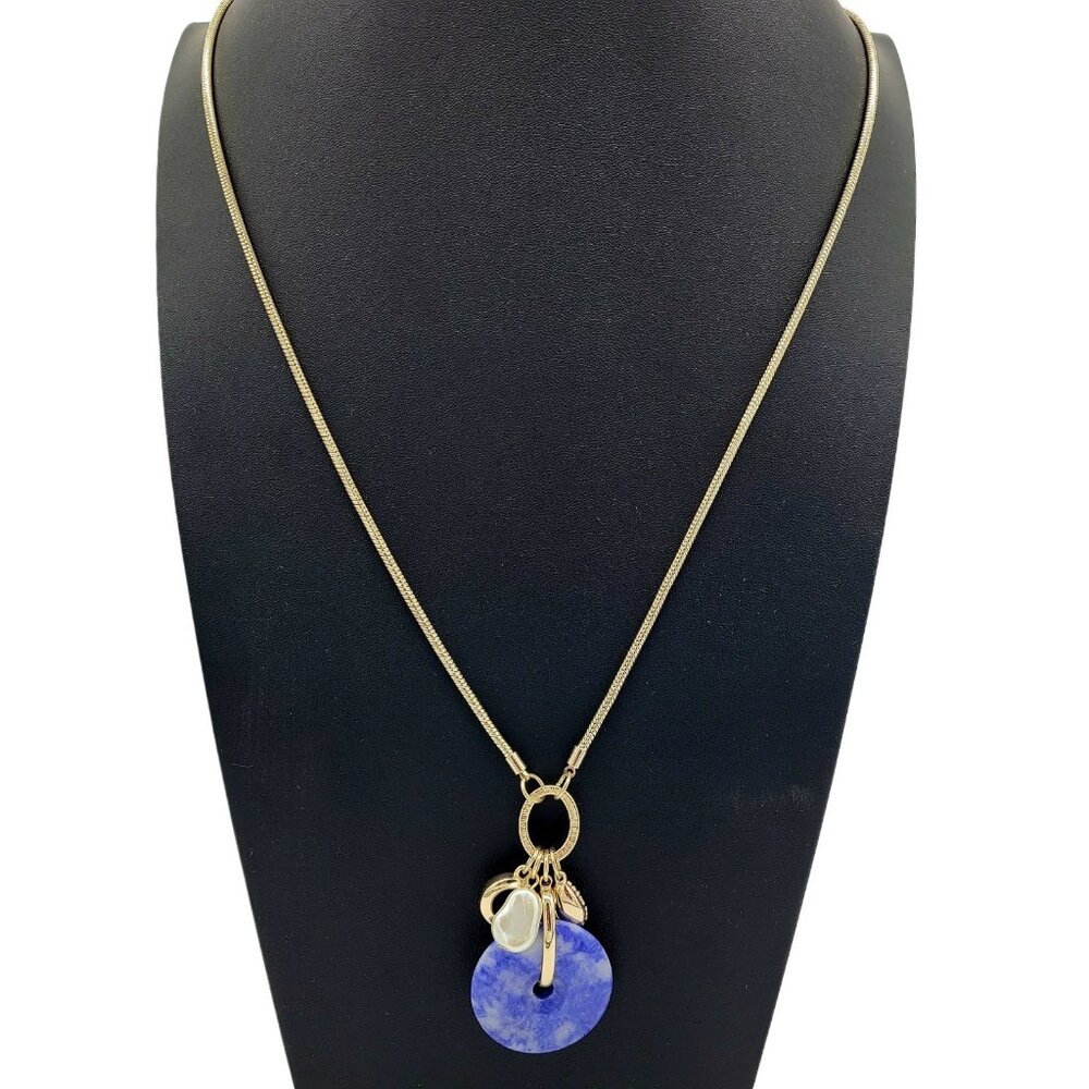 White House Black Market Sodalite Pendant & Charm Necklace Silver Tone 31" +